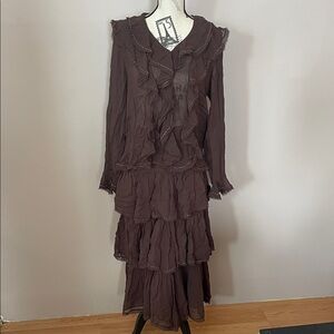 Zara Two-Piece Ruffled Skirt & Top Set – Brown – XS/S